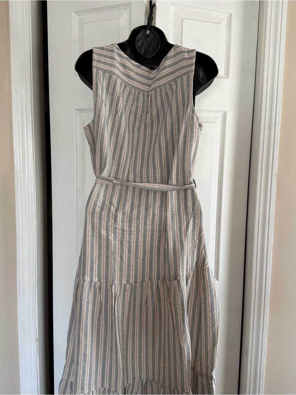 Sleeveless Button-Front Striped Maxi Dress - Neutral Stripe - Picture 3 of 7